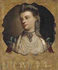 Portrait Of Queen Charlotte (1744-1818), Bust-length, In A Lace And Fur-trimmed White Dress, With A Pearl Necklace, Earrings And Head-dress... by Thomas Frye