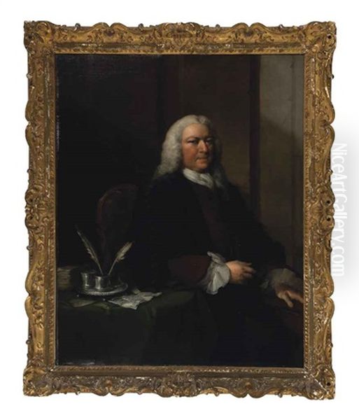 Portrait Of An Academic, Three-quarter Length, In A Brown Coat And Academic Gown, Leaning On A Table - view 1