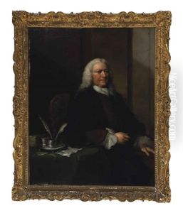 Portrait Of An Academic, Three-quarter Length, In A Brown Coat And Academic Gown, Leaning On A Table by Thomas Frye