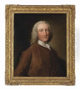 Portrait Of A Gentleman In A Brown Coat And White Stock