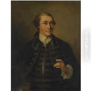 Portrait Of Henry Hanson, Half-length, Wearing A Blue Coat With Gold Brocade by Thomas Frye