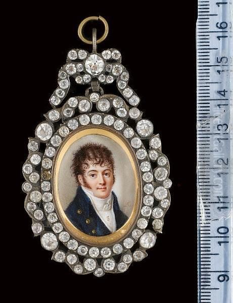 A Gentleman, Wearing Blue Coat, White Waistcoat, White Cravat Held With A Gold Stickpin In The Form Of An 's' And Tied Stock - view 1