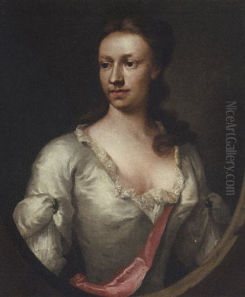 Portrait Of A Lady Of The Dormer Family In A Silver Gown With A Blue Sash - view 1