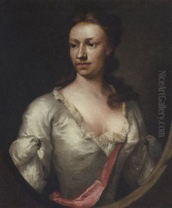 Portrait Of A Lady Of The Dormer Family In A Silver Gown With A Blue Sash by Thomas Frye