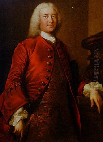 Portrait Of A Gentleman Standing By A Pedestal And An Urn - view 1