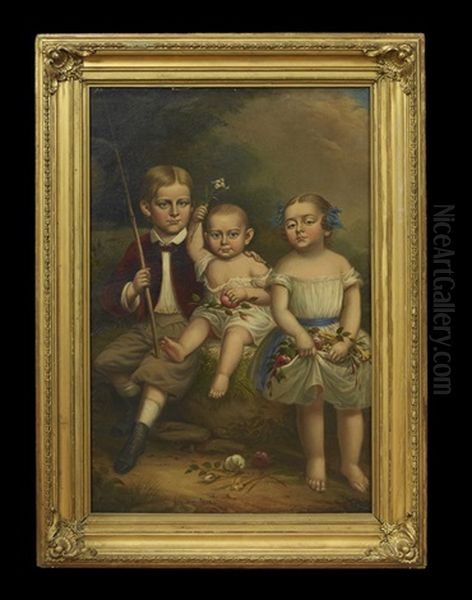 Portrait Of Three Siblings In A Springtime Landscape - view 1