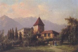 Burg Rubain Bei Meran Mit Figurenstaffage Burg Rubain Bei Meran Mit Figurenstaffage