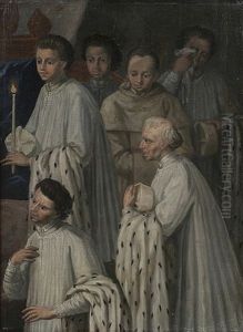 Sitzender Priester Im Chorgewand (+ 2 Others; 3 Works, Various Sizes) by Caspar Fuchs
