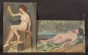 Study Of Female Nude (+ 4 Others; 5 Works) by Emile Fuchs