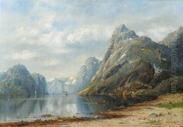 Fjord-gebirgslandschaft Mit Dampfschiff - view 1