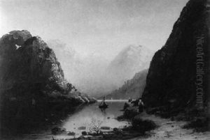 Fjordlandschaft Mit Segelbooten Und Staffagen Fjordlandschaft Mit Segelbooten Und Staffagen