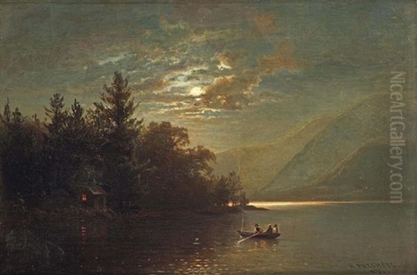 A River Scene By Night, America - view 1
