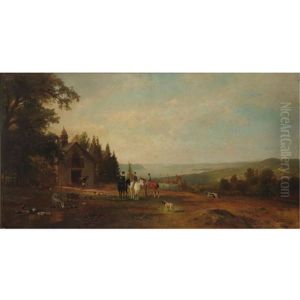 Hudson River Landscape With Equestrian Group by Hermann Fuechsel