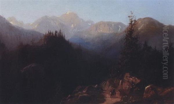 Two Travelers Beneath Snowcapped Mountains - view 1