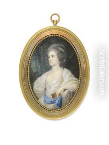 A Lady In White Dress With Blue Sash, Standing In A Woodland, Holding A Book