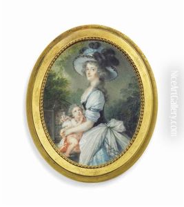 Princess Lucja Franciszka Lubomirska, Later Countess Tyszkiewicz (1770-1811), In Blue Dress With Black Bodice, Wearing An Elaborate Blue Hat Adorned With Black Ostrich Plumes, Plucking The Feathers Of Cupid"s Wings And A Caged Putt