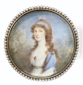 Portrait De Femme A La Robe Blanche Et Au Chale Bleu by Friedrich Heinrich Fueger