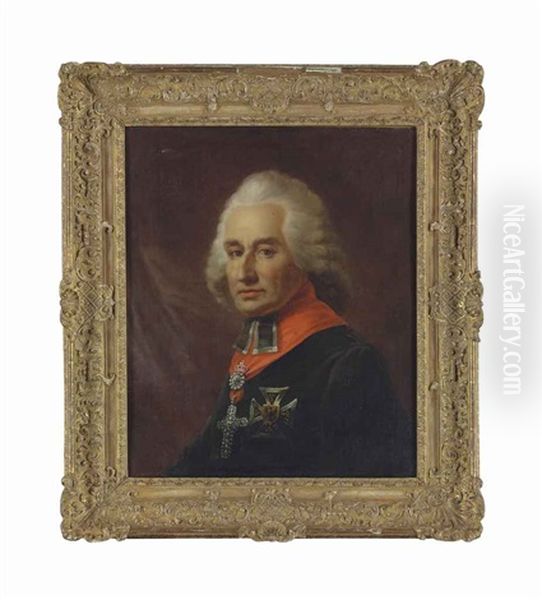 Portrait Of Friedrich Karl Joseph Reichsfreiherr Von Erthal (1719-1802), Prince-elector And Archbishop Of Mainz, Half-length, In A Black Cloak With A Cruciform Order And A Diamond Cross Pendant, Before A Draped Curtain - view 1