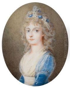 Bildnis Der Marie Therese, Herzogin Von Angouleme, Tochter Marie Antoinettes, In Blauem Kleid Und Blau-weisem Haarschmuck, Vor Neutralem Graubraunem Hintergrund