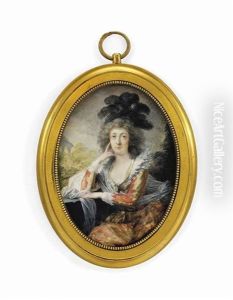 Countess Maria Anna Esterhazy De Galantha, Nee Palffy De Erdod (1747-1799), Seated In A Landscape, In Red And Gold Shot-silk Dress