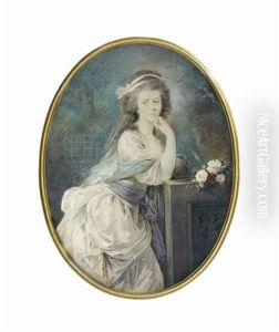 Ursula Kaczkowska, In White Dress With Lilac Sash, Pale Blue Shawl Draped Around Her Shoulders