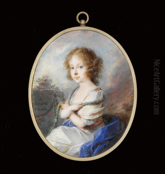Countess Molly Zichy-ferraris As A Child, In White Dress, Orange-bordered White Shawl... - view 1