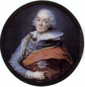 Bildnis Des Ersten Fursten Karl Hieronymus Palffy Von Erdod Als Hofkanzler In Blauem Wams Und Rotem Umhang by Friedrich Heinrich Fueger