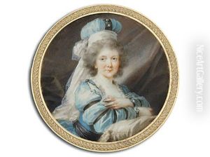 Countess Coudenhove, Nee Countess Hatzfeld, With Crossed Arms Leaning On A White Silk Cushion, In Lace-bordered Turquoise Silk Dress With Black Ribbon, Black Sash, Turquoise Silk Headgear Countess Coudenhove, Nee Countess Hatzfeld, With Crossed Arms Leaning On A White Silk Cushion, In Lace-bordered Turquoise Silk Dress With Black Ribbon, Black Sash, Turquoise Silk Headgear