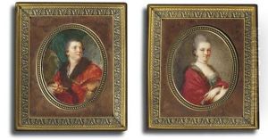 Court Painter Nicolas Guibal In Fur-bordered Red Velvet Coat, White Shirt, Powdered Hair, Holding An Artist's Palette (+ His Wife In Fur-bordered Claret-coloured Coat; 2 Works)