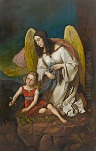 Little Girl With Guardian Angel by Josef von Fuehrich