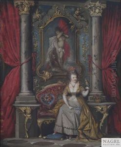 Palastinterieurs Mit Adeligen Damen, Die In Prunkvoll Gestalteten Wandnischen Sitzen (pair) by Josef von Fuehrich