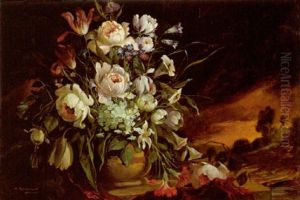 Blumenbouquet Vor Tiefer Landschaft