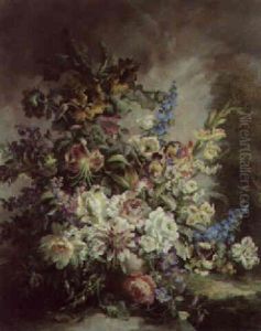 Flowers In An Urn With Wooded Landscape