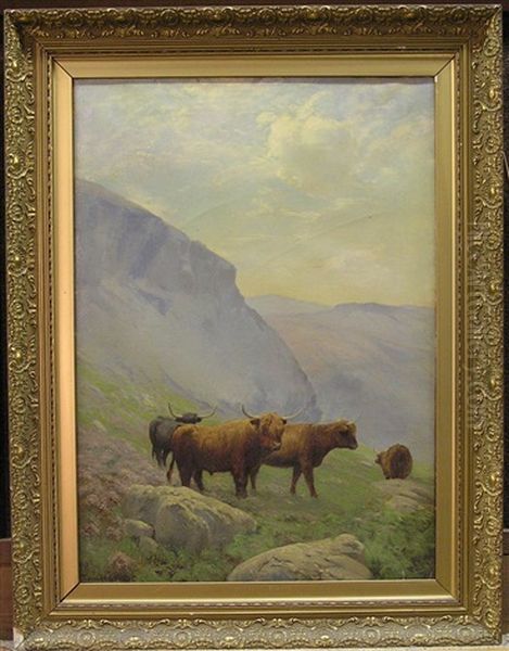 Highland Cattle By A Loch (+cattle In The Scottish Highlands; 2 Works) - view 1