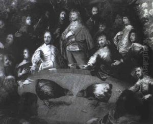 Charles I And Cavaliers Attending A Cockfight by Isaac Fuller