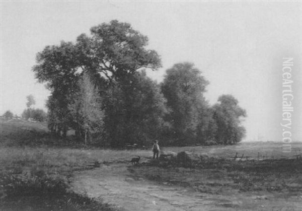 A Man And His Dog Along A Country Road - view 1