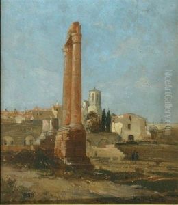 Continental Landscape With Classical Ruined Columns by John Fulleylove