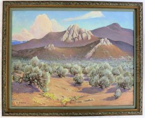 Oregon Desert Landscape With Sage Brush And Mountains by Cyrus J. Fulton
