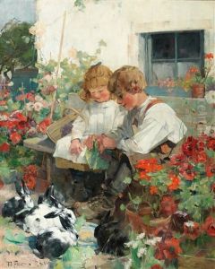 Siblings Feeding Rabbits