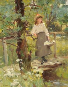 Girl On A Sunlit Bridge In A Flower-strewn Meadow