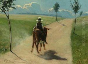 Boy Riding On A Donkey by Herman Friedrich Funch