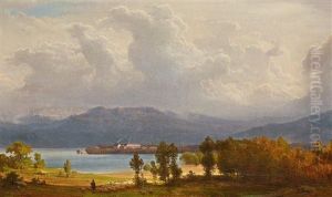 Chiemseelandschaft, Am Ufer Ein Schafer Mit Seiner Herde by Heinrich Funk