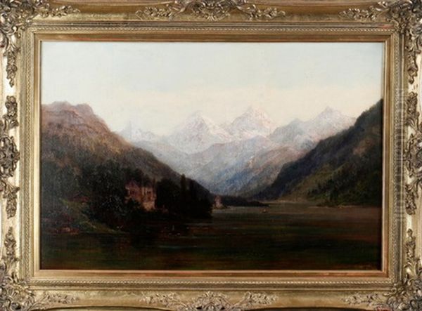 Bergsee Mit Blick Auf Schlos Vor Alpenkulisse - view 1
