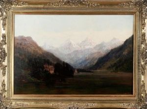 Bergsee Mit Blick Auf Schlos Vor Alpenkulisse by Heinrich Funk