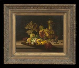 Autumnal Still Life With Pomegranates, Leaves And Peaches by Anton Funke
