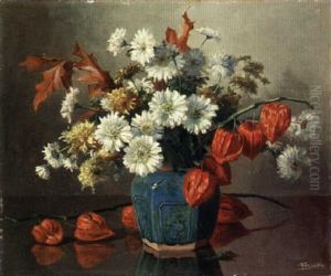 A Still Life With Daisies And Other Flowers by Anton Funke