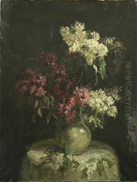 Still Life Of Flowers In A Green Vase - view 1