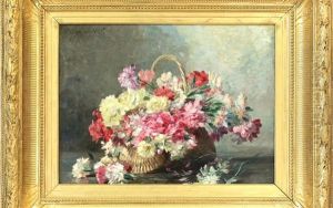 Flowers In A Straw Basket by Albert Tibule Furcy De Lavault