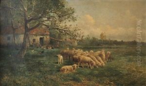 Moutons Pres De La Ferme by Albert Tibule Furcy De Lavault
