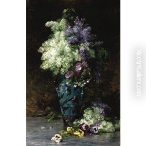Nature Morte Aux Lilas Et Pensees by Albert Tibule Furcy De Lavault